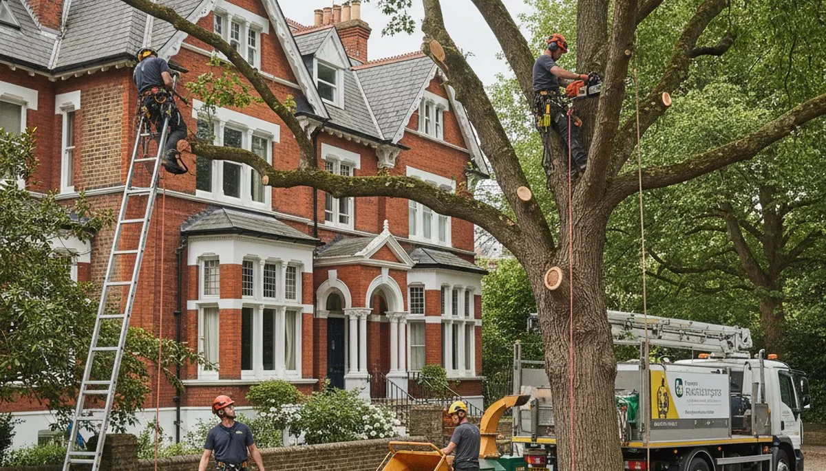 Tree service crew in Cambridge, MA providing professional tree removal for a local property