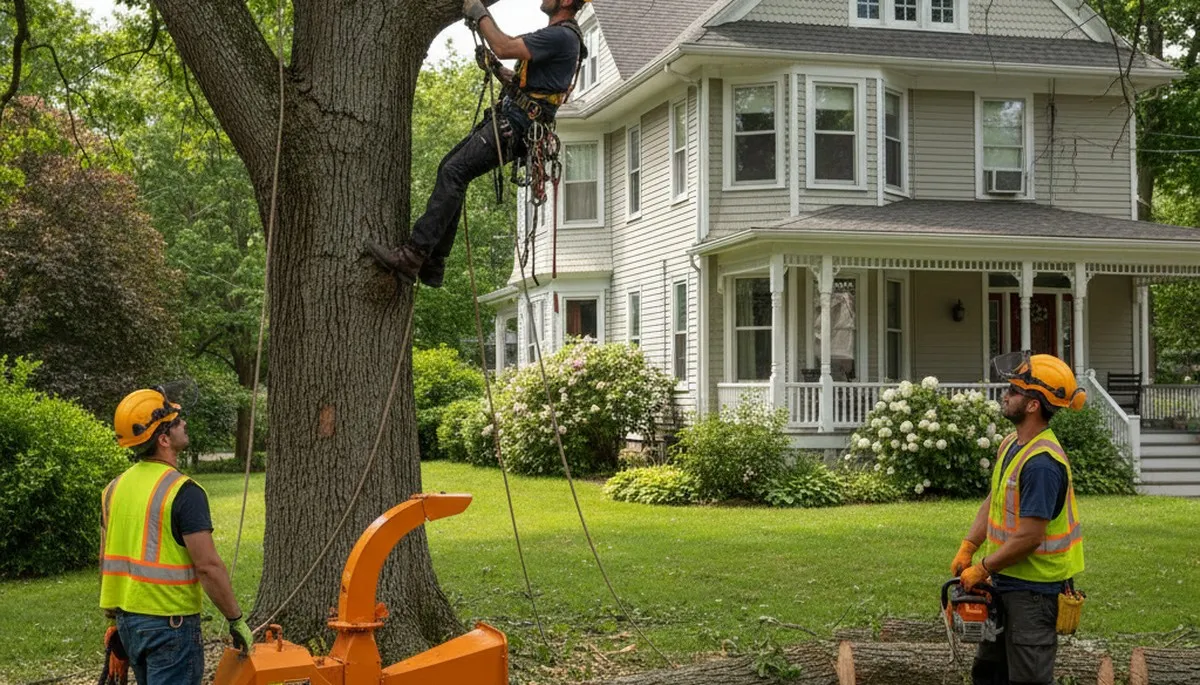 Tree service crew in Cambridge, MA providing professional tree removal and trimming for local properties