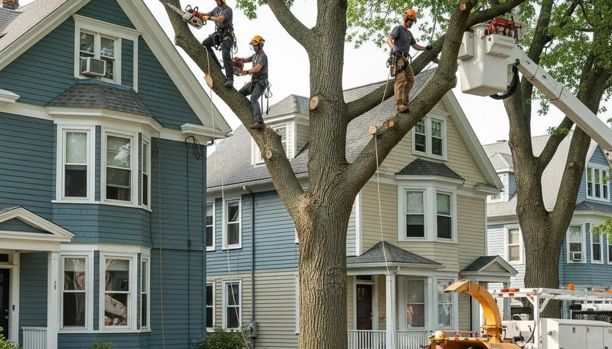 Tree service crew in Cambridge, MA providing professional tree removal and trimming for local properties